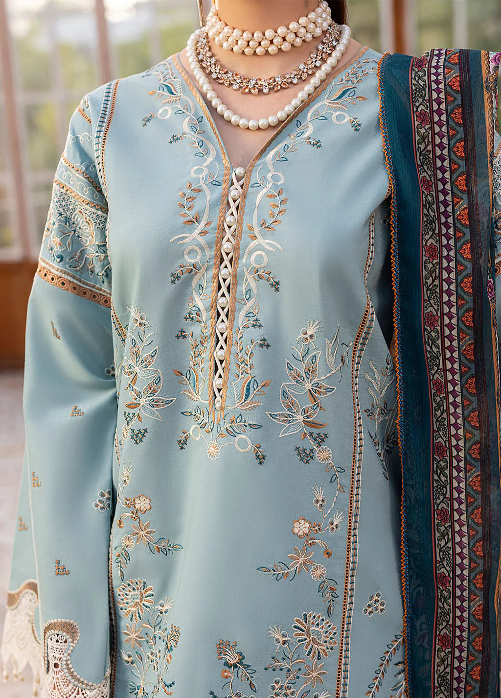 SAPPHIRE-3PC LAWN EMBROIDERED SHIRT WITH CHIFFON PRINTED DUPATTA AND TROUSER | KF-4694