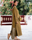 IZEL-3PC DHANAK EMBROIDERED SHIRT WITH COURTRAI PRINTED SHAWL & TROUSER | KF-4376