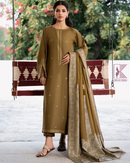 IZEL-3PC DHANAK EMBROIDERED SHIRT WITH COURTRAI PRINTED SHAWL & TROUSER | KF-4376
