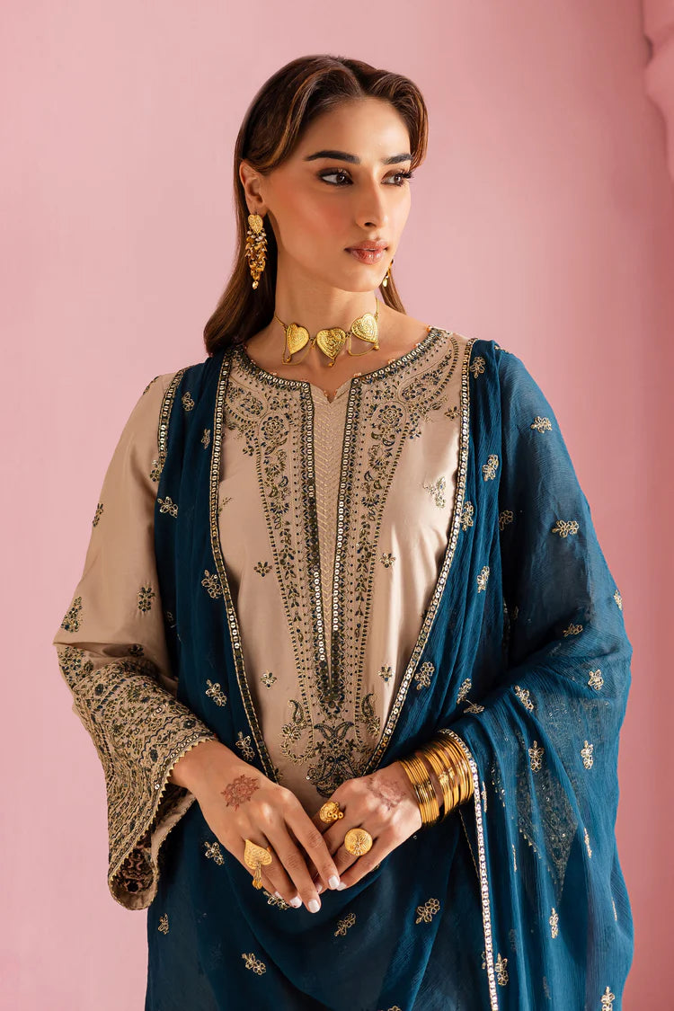 ATIK-3PC DHANAK EMBROIDERED SHIRT WITH DHANAK EMBROIDERED SHAWL & EMB TROUSER