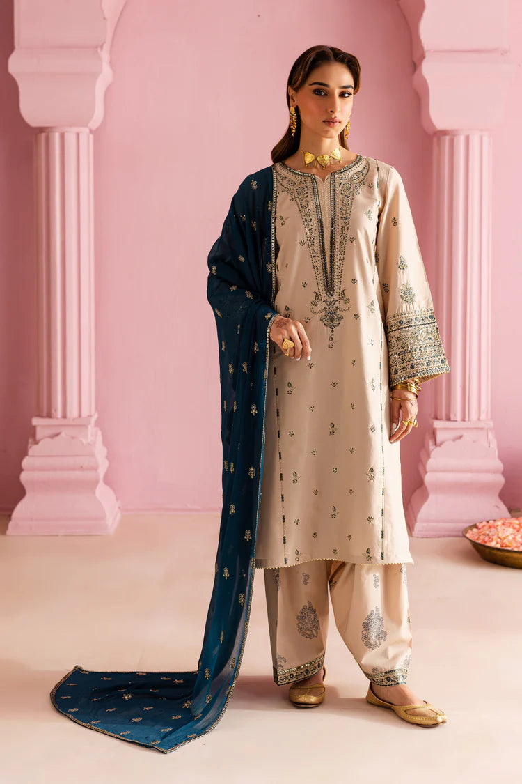 ATIK-3PC DHANAK EMBROIDERED SHIRT WITH DHANAK EMBROIDERED SHAWL & EMB TROUSER