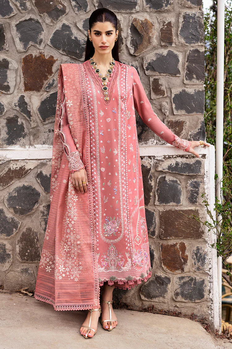QALAMQAR-3PC LAWN EMBROIDERED SHIRT WITH KHAADI NET EMBROIDERED DUPATTA AND TROUSER | KF-4536