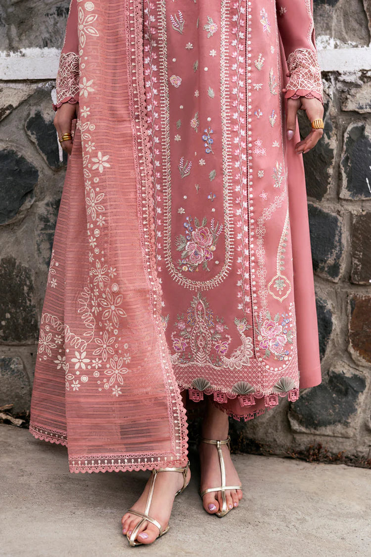 QALAMQAR-3PC LAWN EMBROIDERED SHIRT WITH KHAADI NET EMBROIDERED DUPATTA AND TROUSER | KF-4536