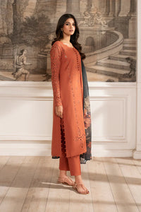 IZNIK-3PC DHANAK CHIKAN EMBROIDERED SHIRT WITH COURTRAI PRINTED SHAWL AND TROUSER