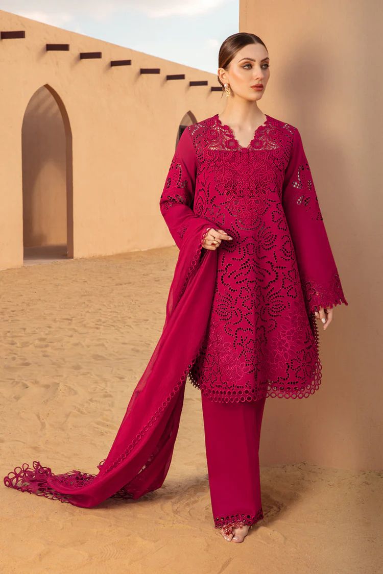 RANG RASIYA-3PC LAWN CHIKANKAARI EMBROIDERED SHIRT WITH KHADDI NET EMBROIDERED DUPATTA AND TROUSER | KF-4647