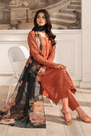 IZNIK-3PC DHANAK CHIKAN EMBROIDERED SHIRT WITH COURTRAI PRINTED SHAWL AND TROUSER