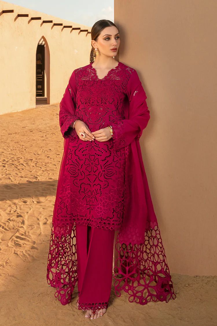 RANG RASIYA-3PC LAWN CHIKANKAARI EMBROIDERED SHIRT WITH KHADDI NET EMBROIDERED DUPATTA AND TROUSER | KF-4647