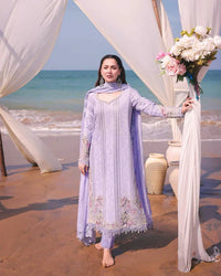 IMROZIA - 3PC LAWN CHIKANKARI EMBROIDERED SHIRT WITH KHADDI NET EMB DUPATTA AND TROUSER | KF-4508