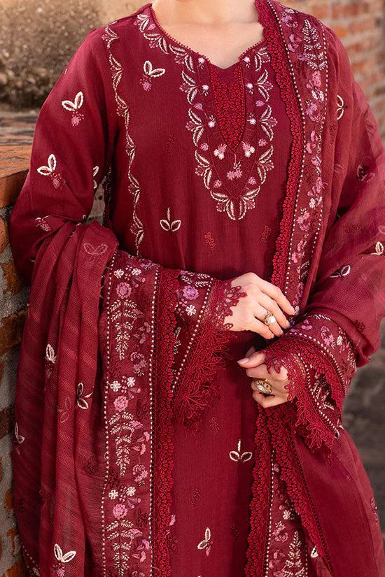 GARNET - 3PC LAWN EMBROIDERED SHIRT WITH LAWN EMBROIDERED DUPATTA & TROUSER | KF-4670