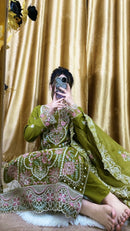 ELAAF-3PC LAWN SEQUIN EMBROIDERED SHIRT WITH BAMBER PURE EMB DUPATTA AND PLAIN TROUSER | KF-134