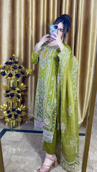 ELAAF-3PC LAWN SEQUIN EMBROIDERED SHIRT WITH BAMBER PURE EMB DUPATTA AND PLAIN TROUSER | KF-134