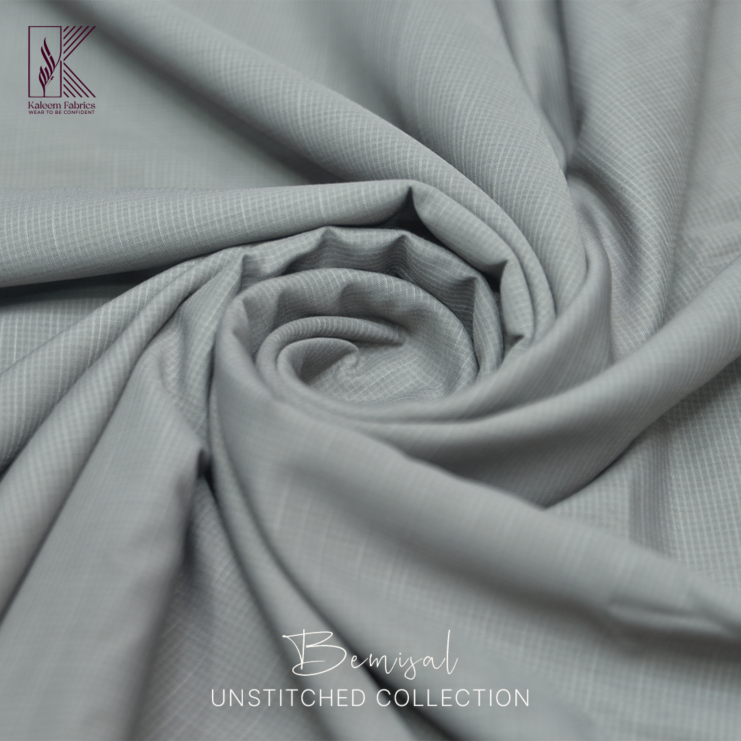 Bemisal Wash N Wear – Self Design Check Slub Summer Fabric  | GRAY