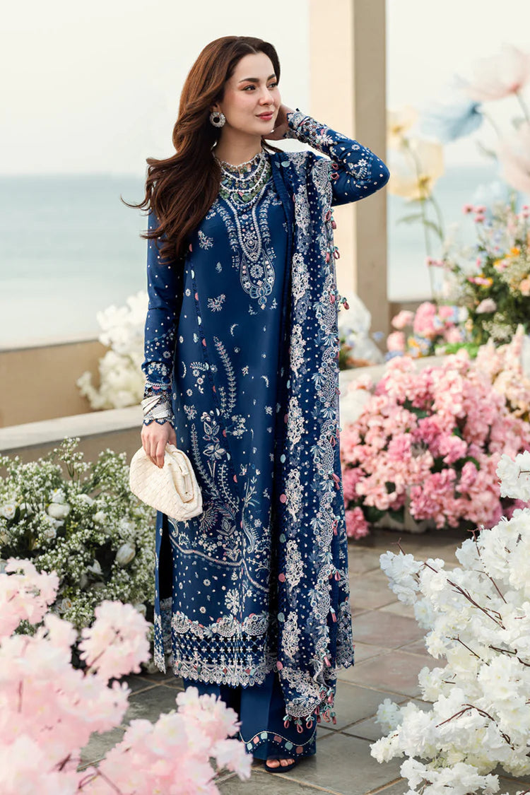 QALAMKAR-3PC LAWN EMBROIDERED SHIRT WITH KHADDI NET EMBROIDERED DUPATTA AND TROUSER | KF-4608