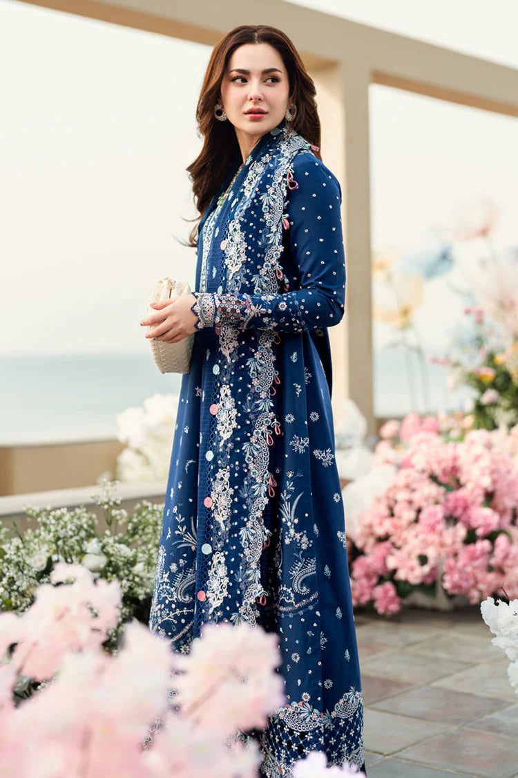 QALAMKAR-3PC LAWN EMBROIDERED SHIRT WITH KHADDI NET EMBROIDERED DUPATTA AND TROUSER | KF-4608