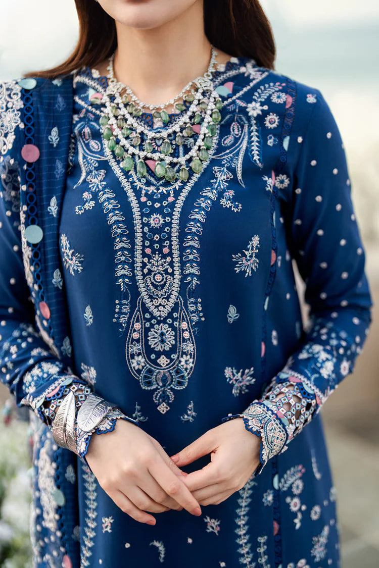 QALAMKAR-3PC LAWN EMBROIDERED SHIRT WITH KHADDI NET EMBROIDERED DUPATTA AND TROUSER | KF-4608