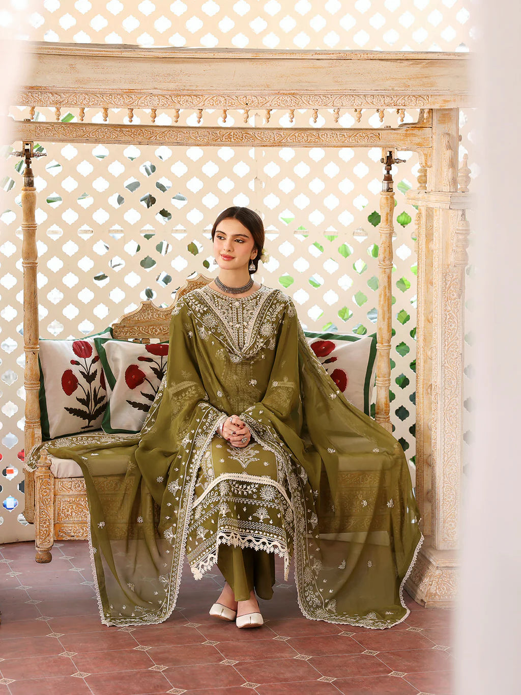 MAHNUR - 3PC LAWN EMBROIDERED SHIRT WITH LAWN EMBROIDERED DUPATTA & TROUSER | KF-4522