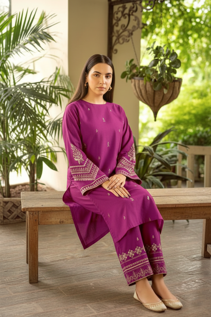 URGE - 2PC LAWN SEQUIN EMBROIDERED SHIRT WITH LAWN SEQUIN EMBROIDERED TROUSER | KF-210