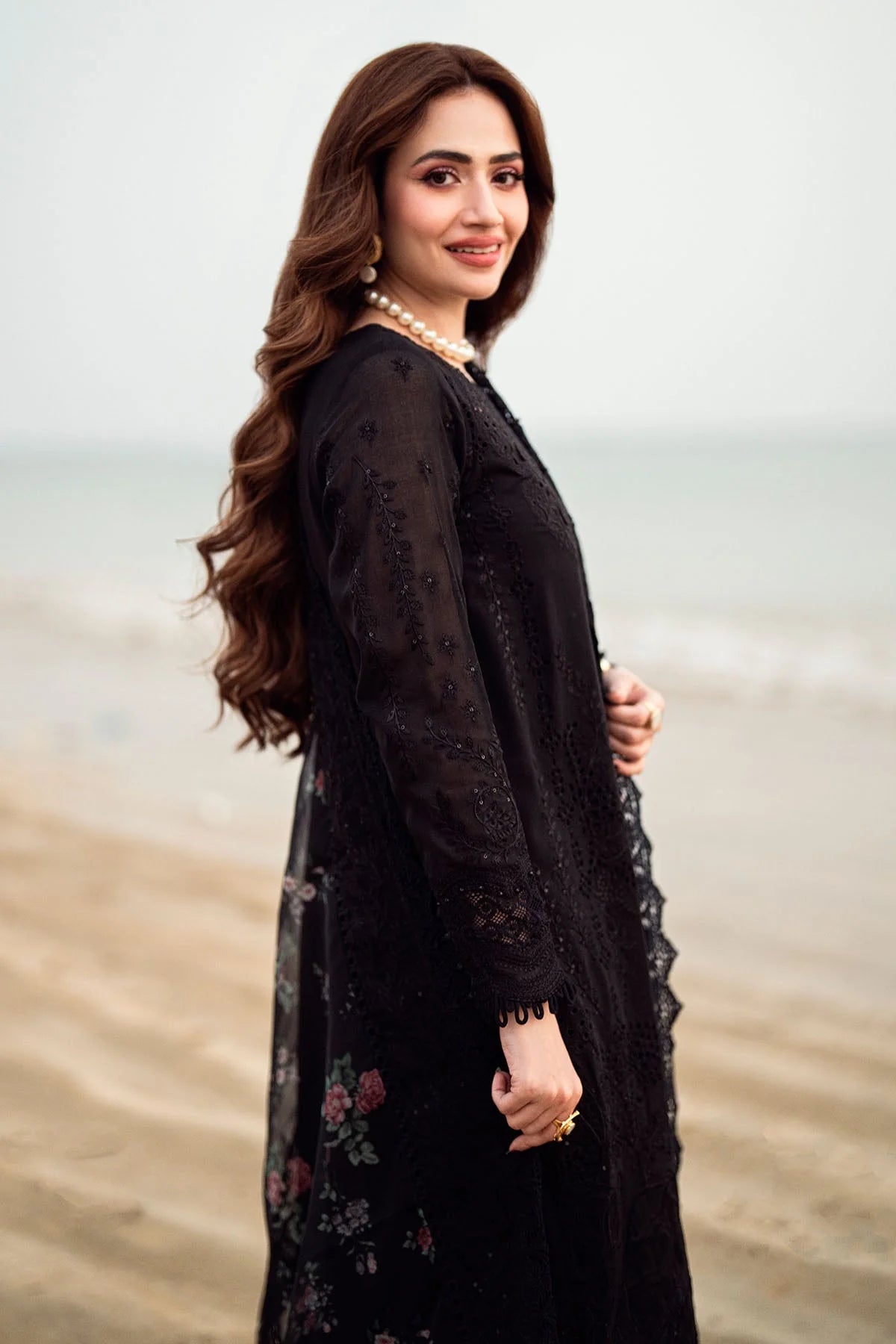 NUREH - 3PC LAWN CHIKENKARI LASER EMBROIDERED SHIRT WITH COTTON NET EMBROIDERED PRINT DUPATTA | KF-4523
