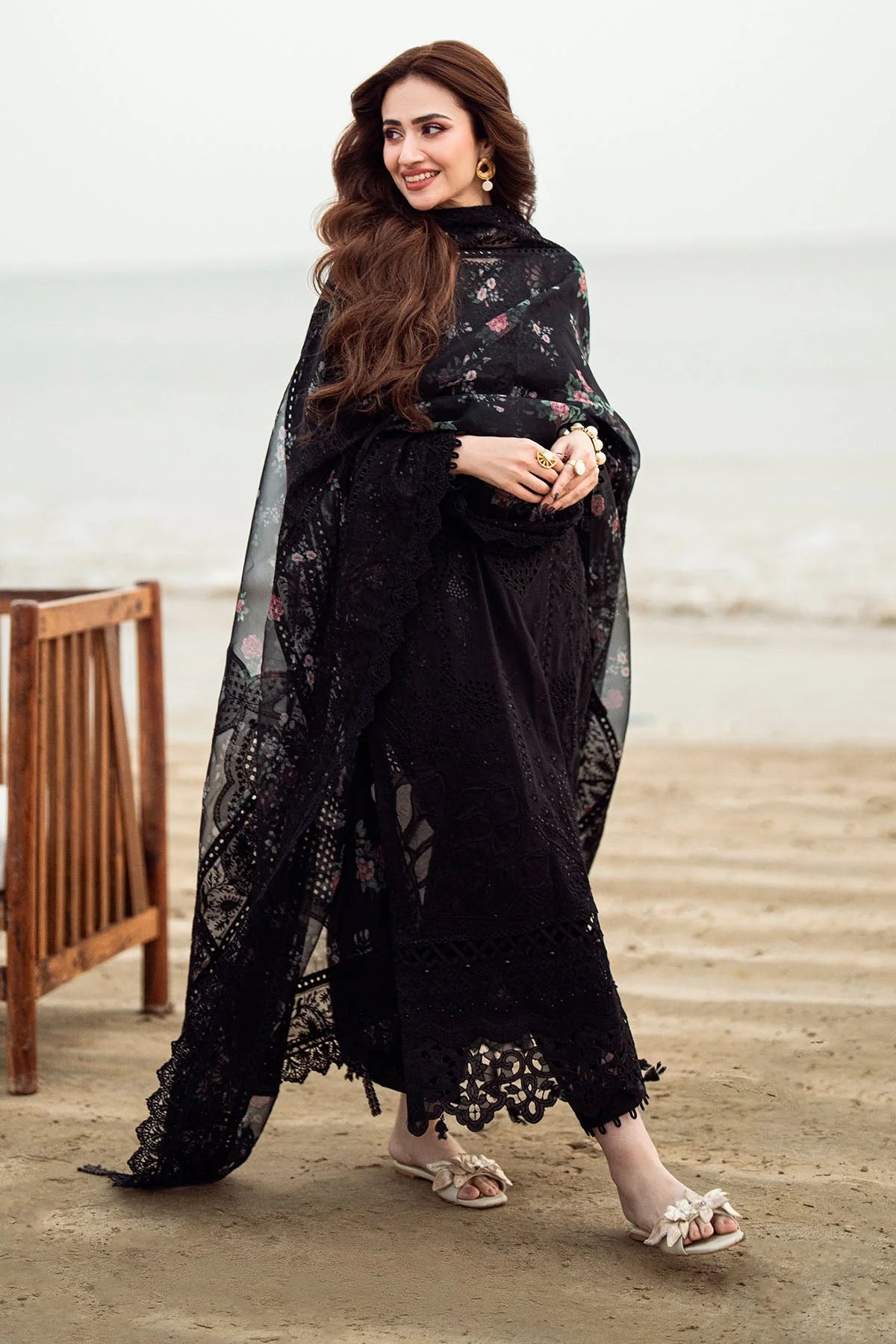 NUREH - 3PC LAWN CHIKENKARI LASER EMBROIDERED SHIRT WITH COTTON NET EMBROIDERED PRINT DUPATTA | KF-4523