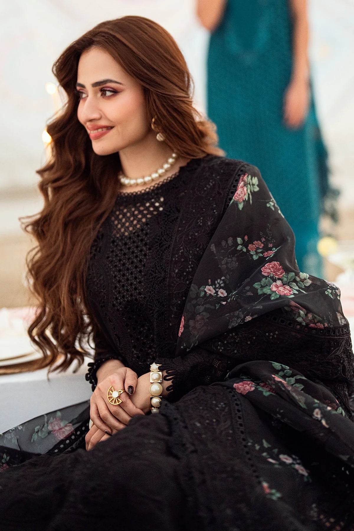 NUREH - 3PC LAWN CHIKENKARI LASER EMBROIDERED SHIRT WITH COTTON NET EMBROIDERED PRINT DUPATTA | KF-4523