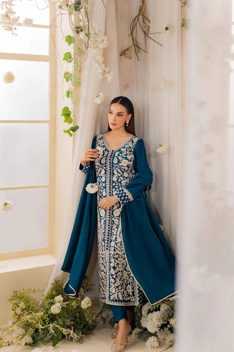 MIRANA-3PC LAWN EMBROIDERED SHIRT WITH BAMBER CHIFFON DUPATTA AND TROUSER | KF-4728