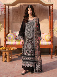 MAHNUR-3PC LAWN LASER WORK EMBROIDERED SHIRT WITH CHIFFON PRINTED EMBROIDERED DUPATTA AND TROUSER | KF-4772