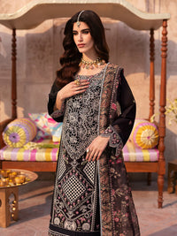 MAHNUR-3PC LAWN LASER WORK EMBROIDERED SHIRT WITH CHIFFON PRINTED EMBROIDERED DUPATTA AND TROUSER | KF-4772