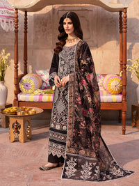 MAHNUR-3PC LAWN LASER WORK EMBROIDERED SHIRT WITH CHIFFON PRINTED EMBROIDERED DUPATTA AND TROUSER | KF-4772