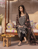 MAHNUR-3PC LAWN LASER WORK EMBROIDERED SHIRT WITH CHIFFON PRINTED EMBROIDERED DUPATTA AND TROUSER | KF-4772