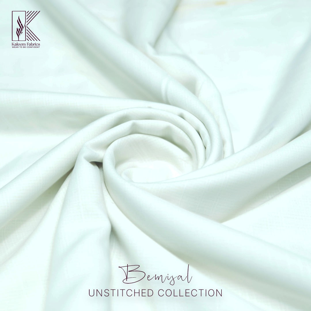 Bemisal Wash N Wear – Self Design Check Slub Summer Fabric  | Off White