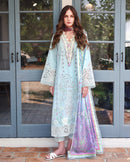 MUSHQ-3PC LAWN CHIKAN EMBROIDERED SHIRT WITH SILK PRINTED DUPATTA AND TROUSER | KF-4905