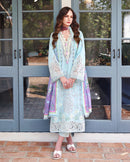 MUSHQ-3PC LAWN CHIKAN EMBROIDERED SHIRT WITH SILK PRINTED DUPATTA AND TROUSER | KF-4905