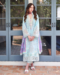 MUSHQ-3PC LAWN CHIKAN EMBROIDERED SHIRT WITH SILK PRINTED DUPATTA AND TROUSER | KF-4905