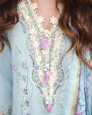 MUSHQ-3PC LAWN CHIKAN EMBROIDERED SHIRT WITH SILK PRINTED DUPATTA AND TROUSER | KF-4905