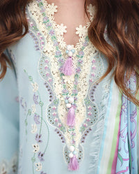 MUSHQ-3PC LAWN CHIKAN EMBROIDERED SHIRT WITH SILK PRINTED DUPATTA AND TROUSER | KF-4905