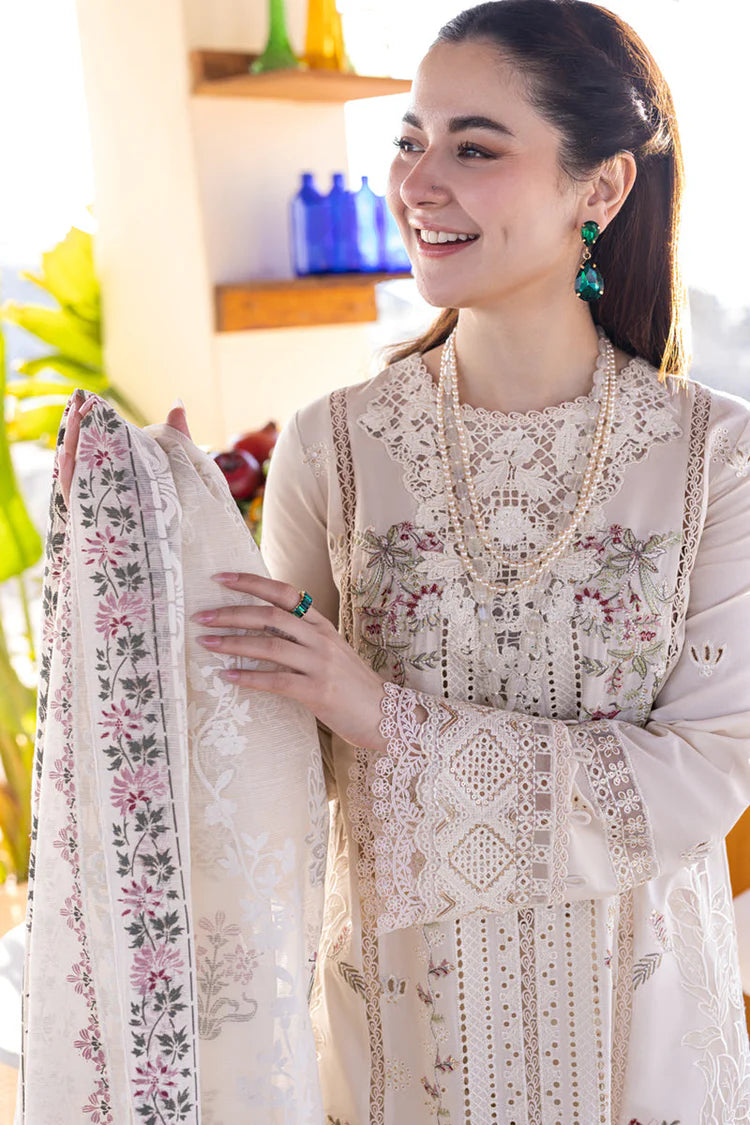 QALAMQAR-3PC LAWN EMBROIDERED SHIRT WITH CHIFFOON PRINT DUPATTA AND EMB TROUSER | KF-4652