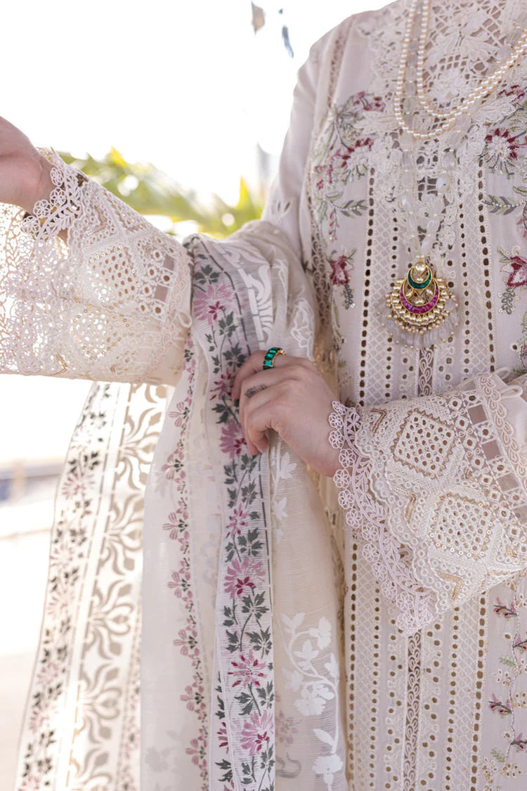 QALAMQAR-3PC LAWN EMBROIDERED SHIRT WITH CHIFFOON PRINT DUPATTA AND EMB TROUSER | KF-4652