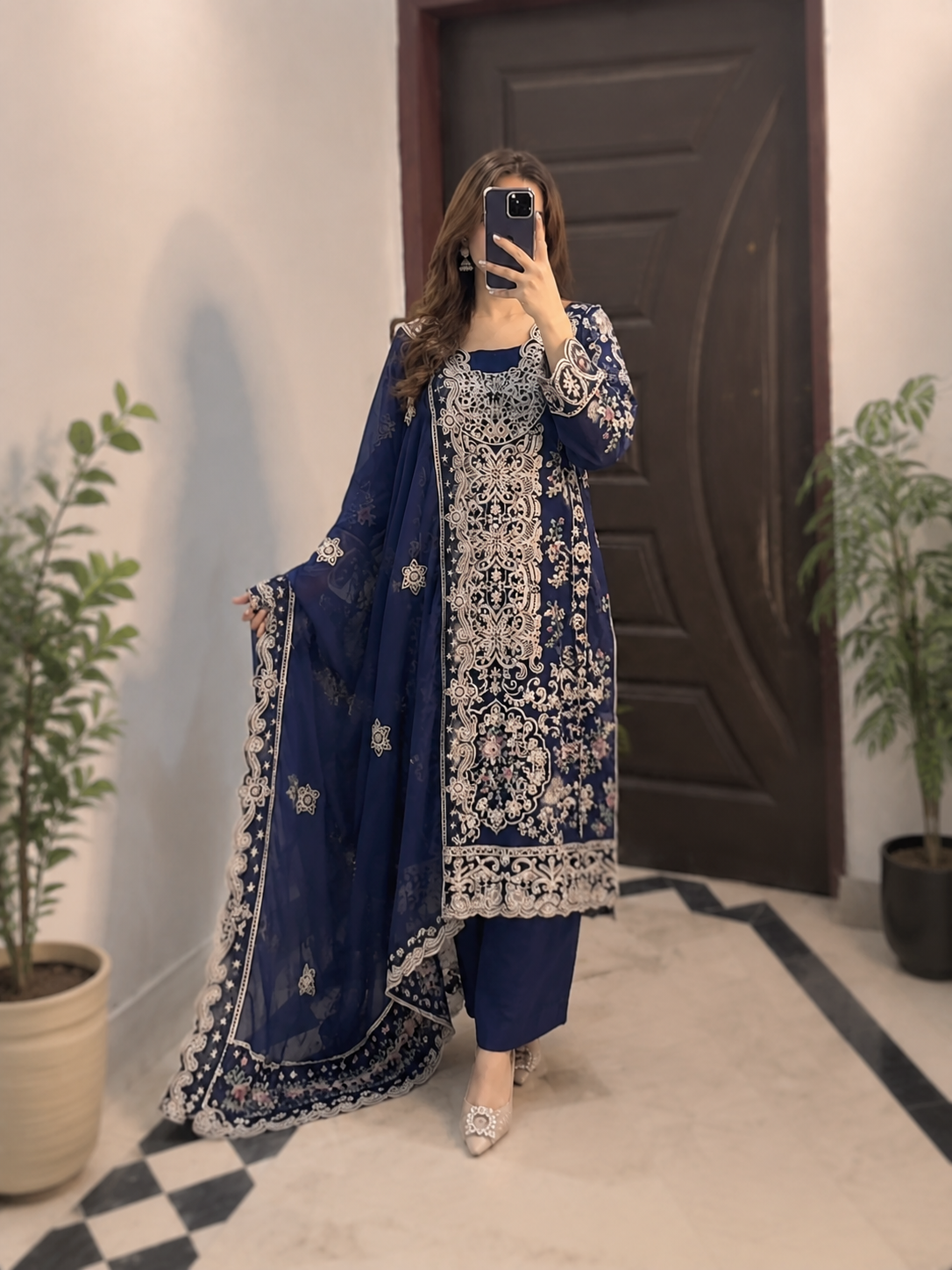 ELAAF-3PC LAWN SEQUIN EMBROIDERED SHIRT WITH BAMBER PURE EMB DUPATTA AND PLAIN TROUSER | KF-111