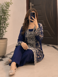 ELAAF-3PC LAWN SEQUIN EMBROIDERED SHIRT WITH BAMBER PURE EMB DUPATTA AND PLAIN TROUSER | KF-111