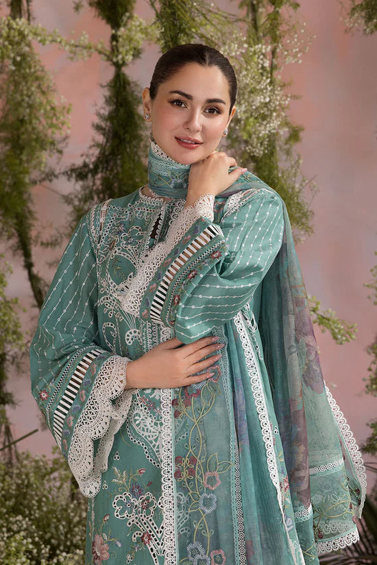 SOBIA NAZIR - 3PC LAWN CHIKAN EMBROIDERED SHIRT WITH CHIFFON EMBROIDERED PRINTED DUPATTA AND EMB TROUSER | KF-4708