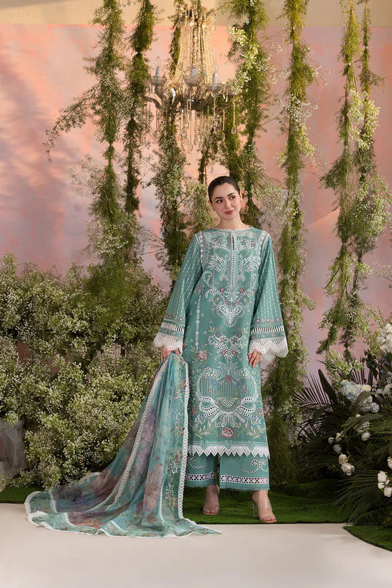 SOBIA NAZIR - 3PC LAWN CHIKAN EMBROIDERED SHIRT WITH CHIFFON EMBROIDERED PRINTED DUPATTA AND EMB TROUSER | KF-4708