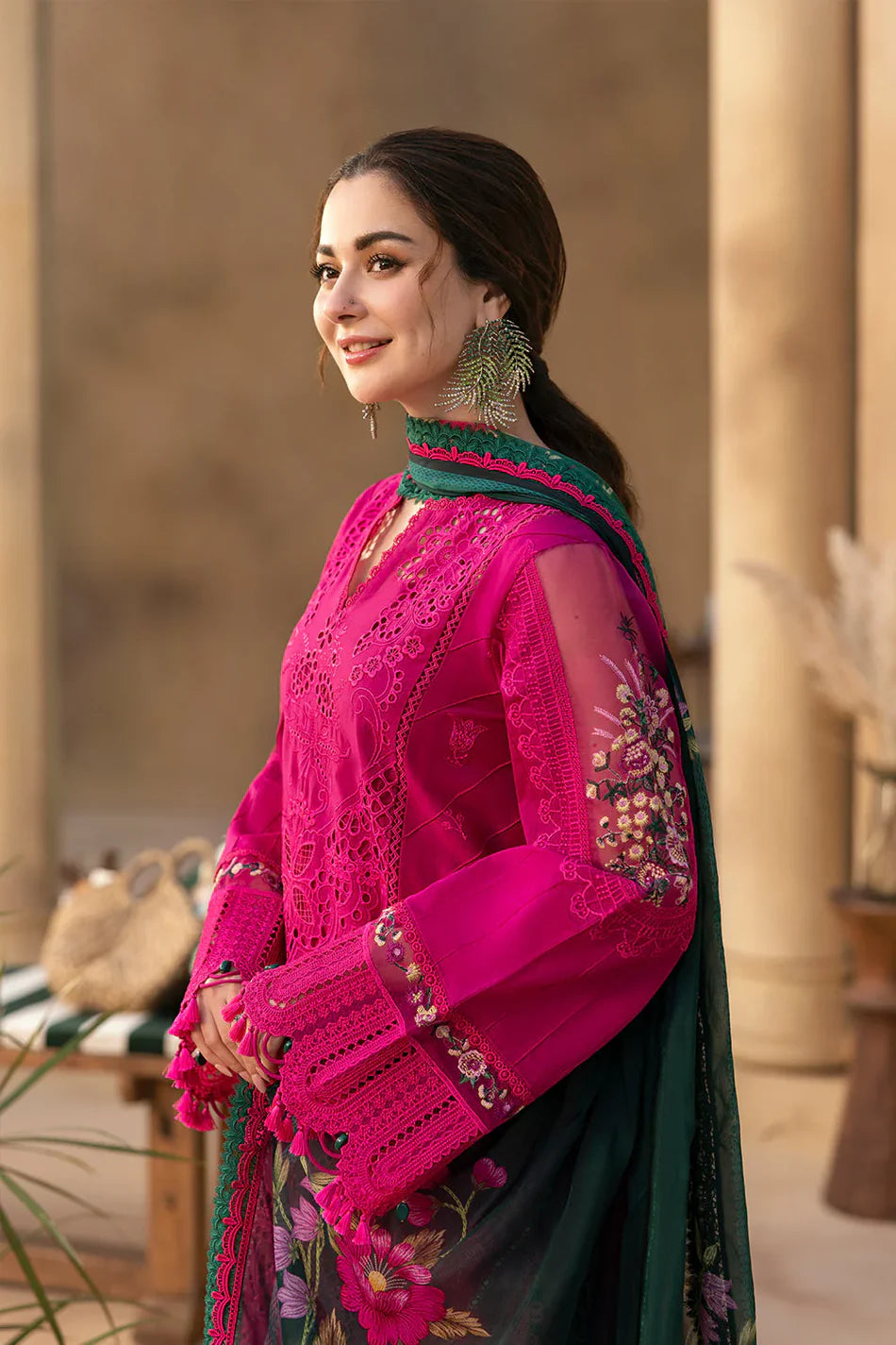 JADE-3PC LAWN CHIKANKARI EMBROIDERED SHIRT WITH CHIFFON PRINTED DUPATTA AND TROUSER | KF-4507