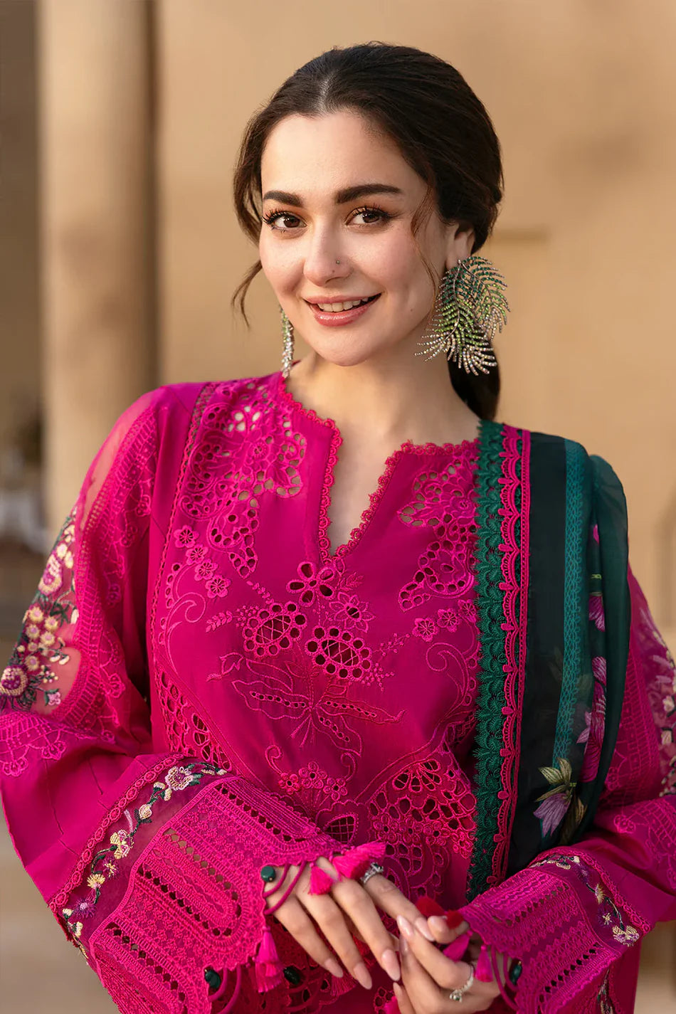 JADE-3PC LAWN CHIKANKARI EMBROIDERED SHIRT WITH CHIFFON PRINTED DUPATTA AND TROUSER | KF-4507