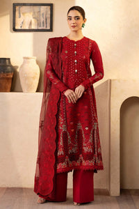 QALAMQAR - 3PC LAWN EMBROIDERED SHIRT WITH KHADDI NET EMBROIDERED DUPATTA AND TROUSER | KF-4709