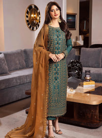 ASIM JOFA-3PC LAWN HEAVY EMBROIDERED SHIRT WITH CHIFFON EMBROIDERED DUPATTA AND TROUSER | KF-4547