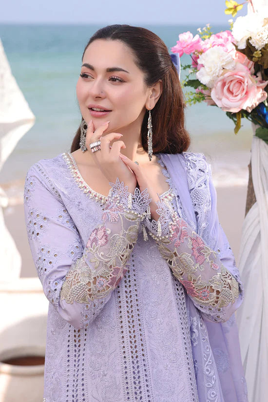 IMROZIA - 3PC LAWN CHIKANKARI EMBROIDERED SHIRT WITH KHADDI NET EMB DUPATTA AND TROUSER | KF-4508