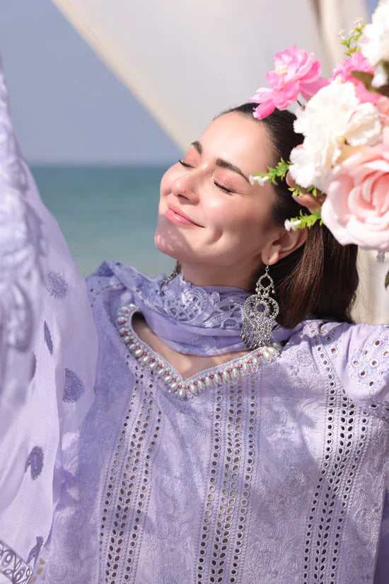 IMROZIA - 3PC LAWN CHIKANKARI EMBROIDERED SHIRT WITH KHADDI NET EMB DUPATTA AND TROUSER | KF-4508