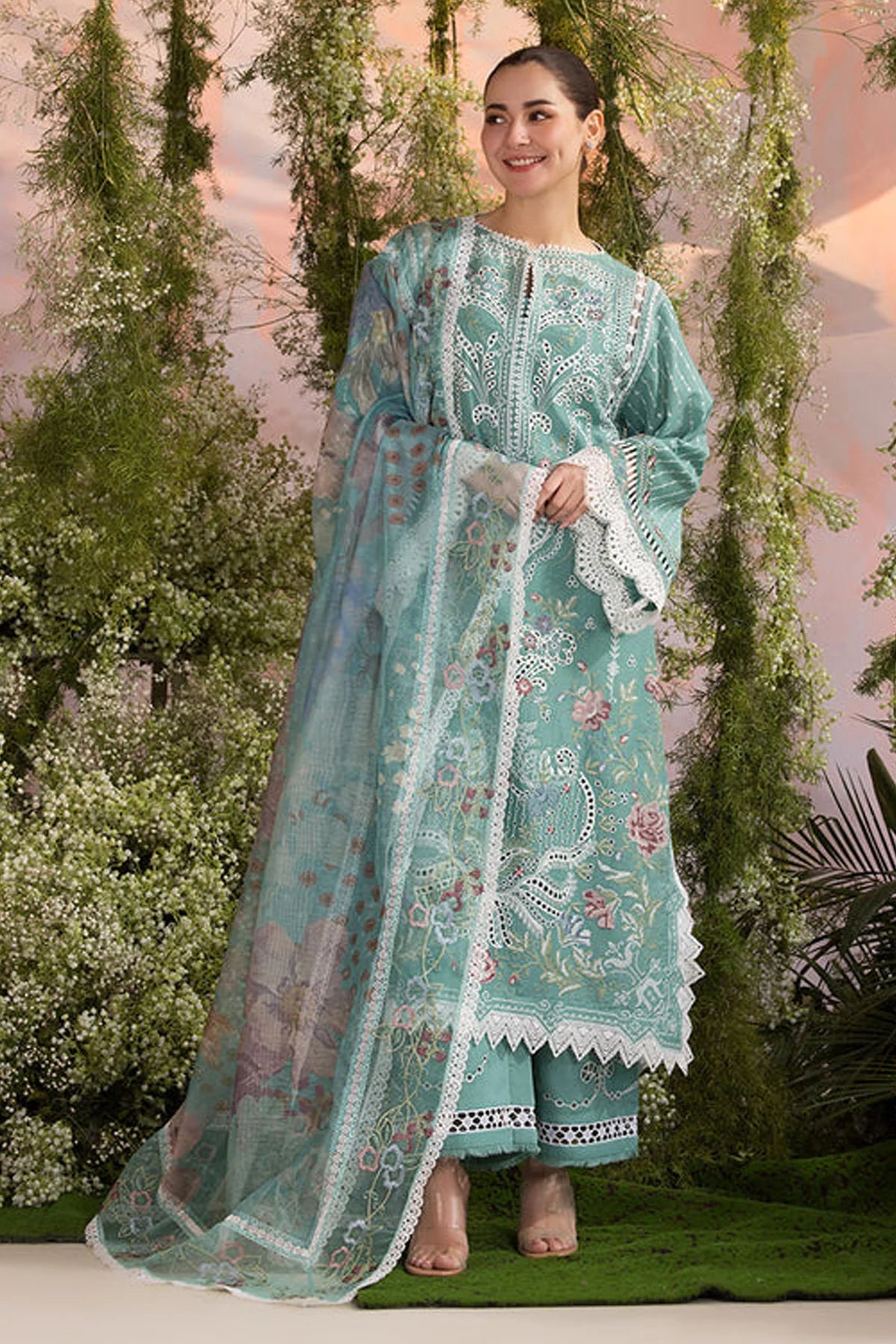 SOBIA NAZIR - 3PC LAWN CHIKAN EMBROIDERED SHIRT WITH CHIFFON EMBROIDERED PRINTED DUPATTA AND EMB TROUSER | KF-4708