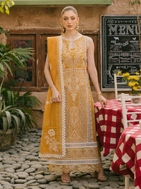 MAHNUR - 3PC LAWN CHIKAANKARI EMBROIDERED SHIRT WITH KHADDI NET EMB DUPATTA AND TROUSER | KF-4704