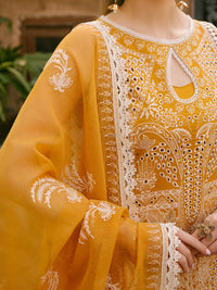 MAHNUR - 3PC LAWN CHIKAANKARI EMBROIDERED SHIRT WITH KHADDI NET EMB DUPATTA AND TROUSER | KF-4704